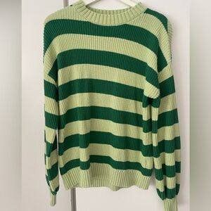 Striped Crewneck Sweater in Light Green & Forest Green
